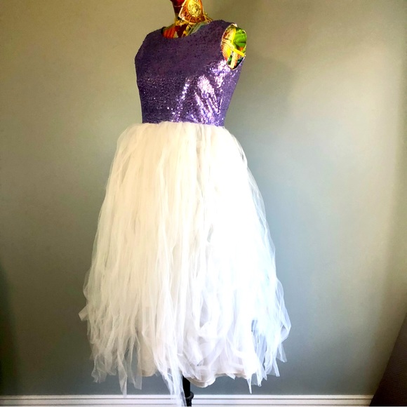 Purple and White Tulle and Sequin Dress Girls Size 14 - Picture 2 of 10